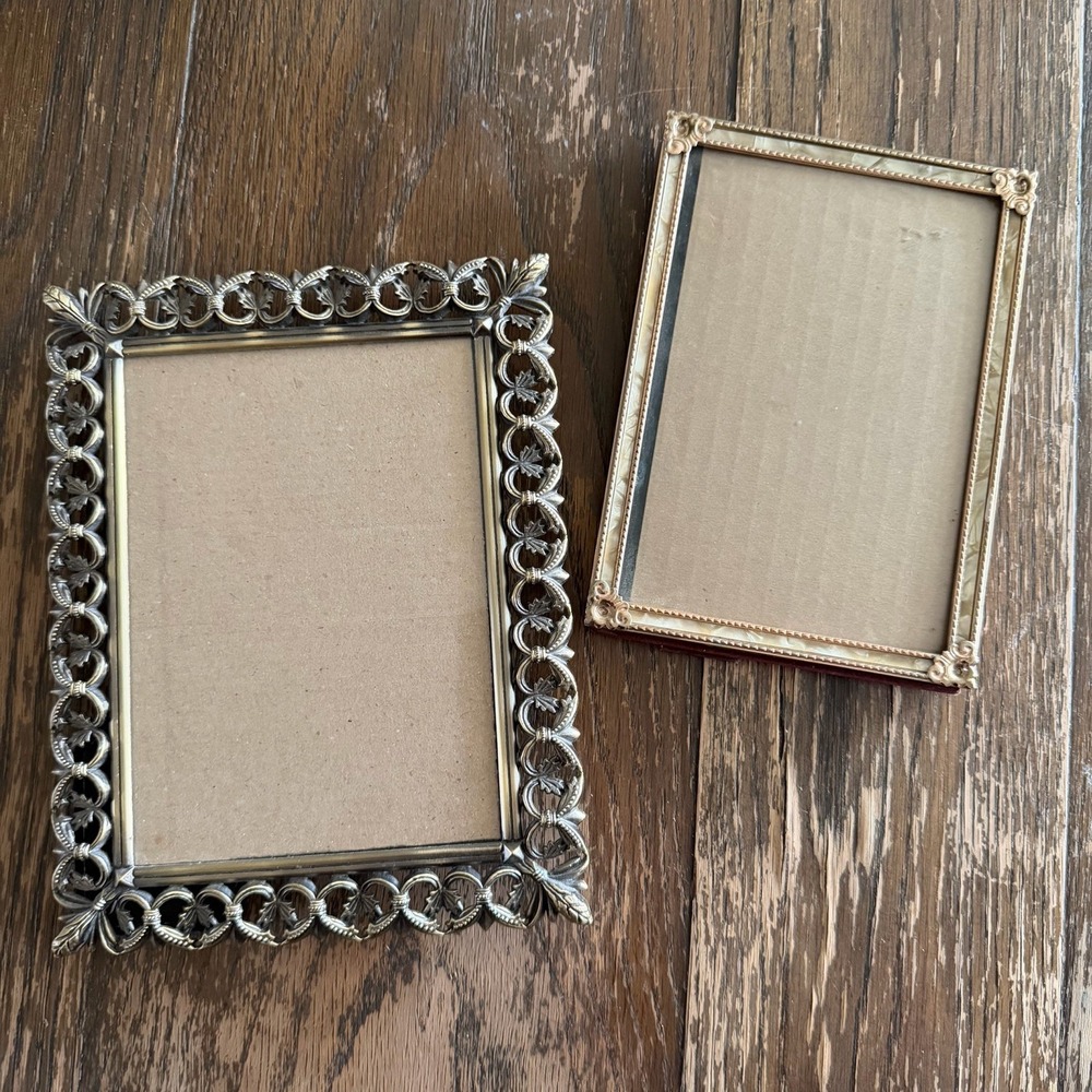 Set Of 2 VTG Brass Mother Of Pearl Photo Picture Frames 80s 90s Decor